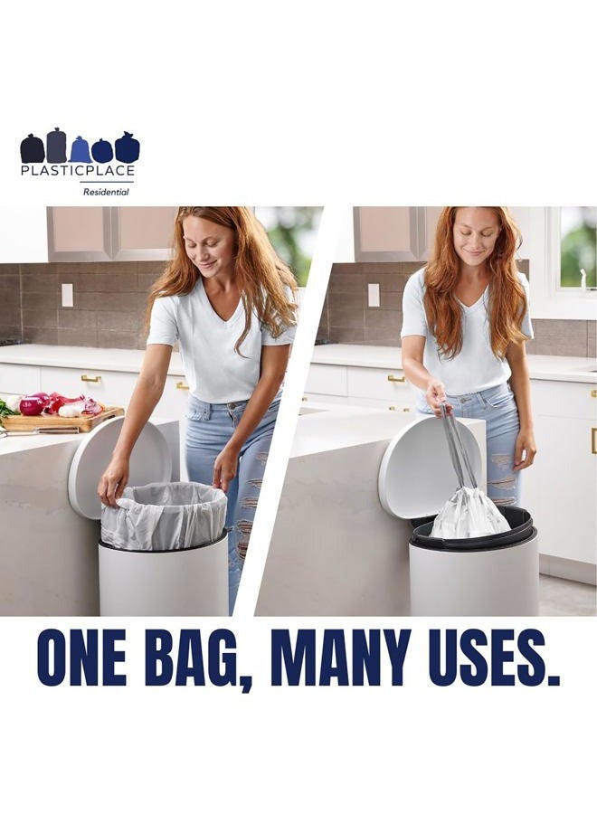 أكياس قمامة مخصصة من Plasticplace TRA160WH، متوافقة مع simplehuman Code G، برباط سحب أبيض، 8 جالون/30 لتر، 17.5 × 28 بوصة، 200 قطعة - Image 2