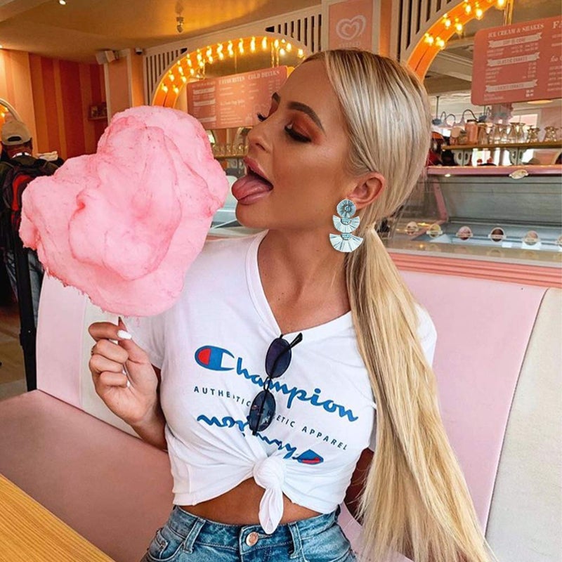 YBMYCM Statement Earrings Beaded Raffia Palm Bohemian Drop Dangle Earrings for women - Image 2