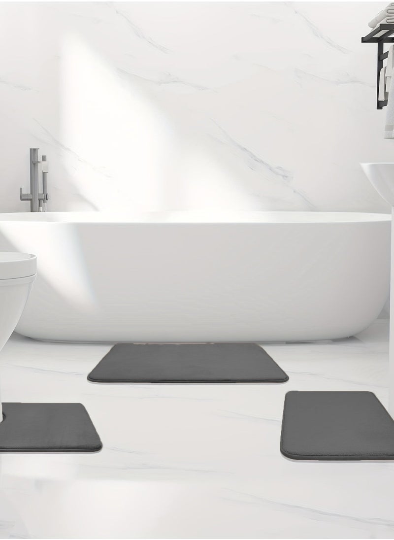 Kutis - 3-Pieces European Simple Style Toilet Floor Mat Suit Bathroom Carpet Set Polyester Fiber Grey - Image 1