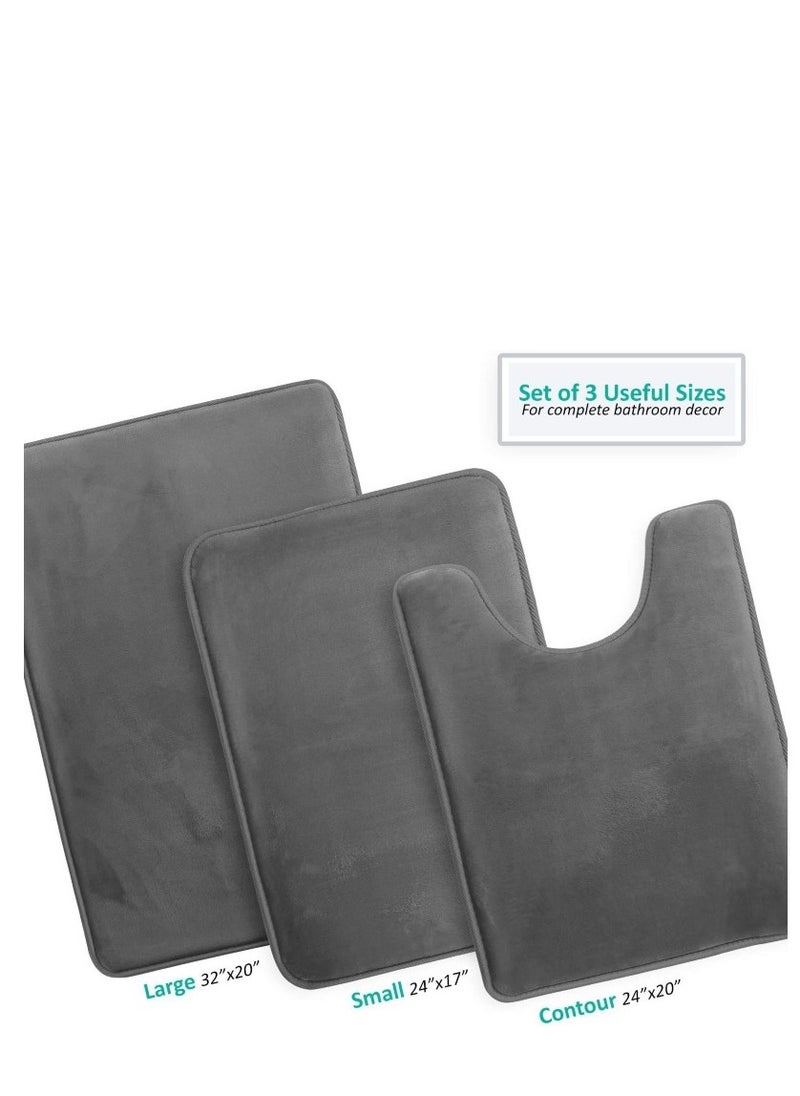 Kutis - 3-Pieces European Simple Style Toilet Floor Mat Suit Bathroom Carpet Set Polyester Fiber Grey - Image 1