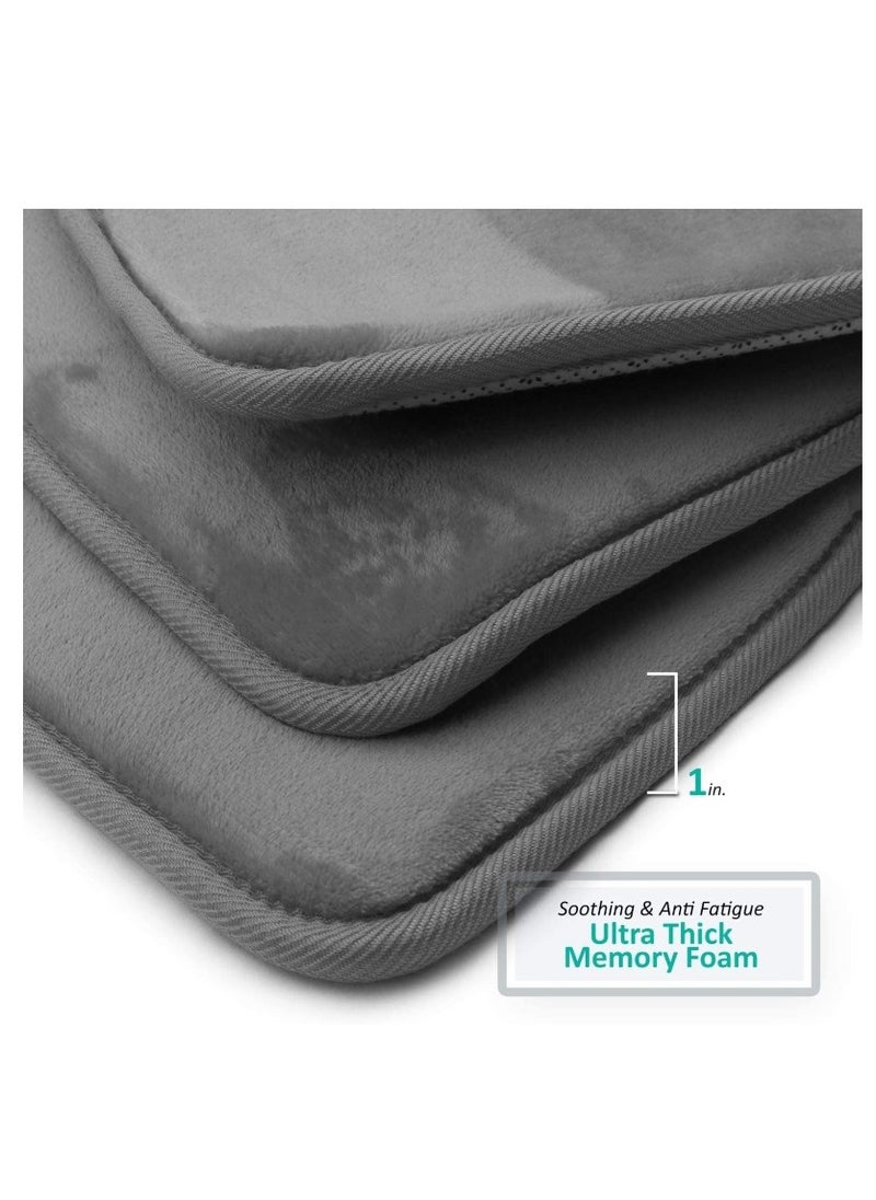 Kutis - 3-Pieces European Simple Style Toilet Floor Mat Suit Bathroom Carpet Set Polyester Fiber Grey - Image 1