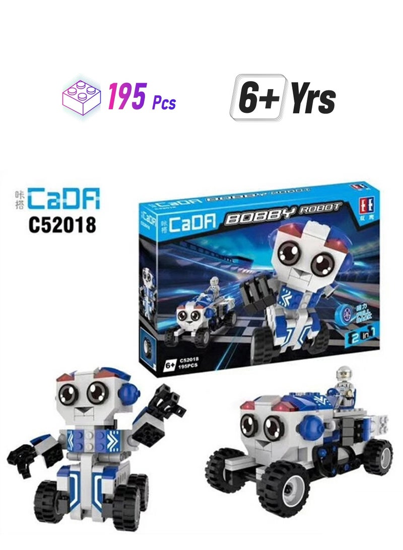 CaDA CaDA 2 in 1 Car Toy Building Blocks Blue & White Bobby Robot  C52018W 195pcs for +6 Years old  - Image 1
