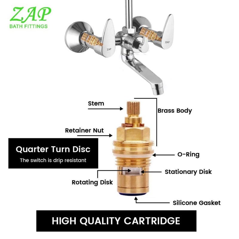 ZAP ZAP Brezza High Grade Brass 2 in 1 Wall Mixer With Crutch Multi Flow Hand Shower With 15 Meter Flexible Tube Chrome Deluxe - Image 2