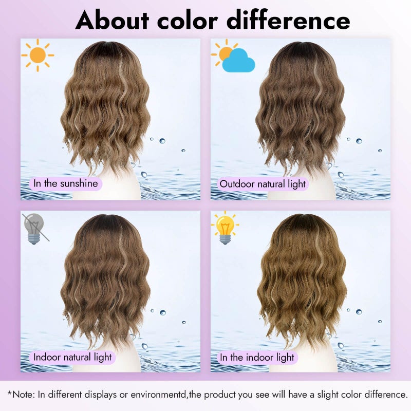 Eawwii Ombre Light Brown With Blonde Short Wavy Wig for Women Lace Hairline Bob Style Synthetic Heat Resistant - Natural Appearance for Everyday Hairstyle 14 Inch - Image 4