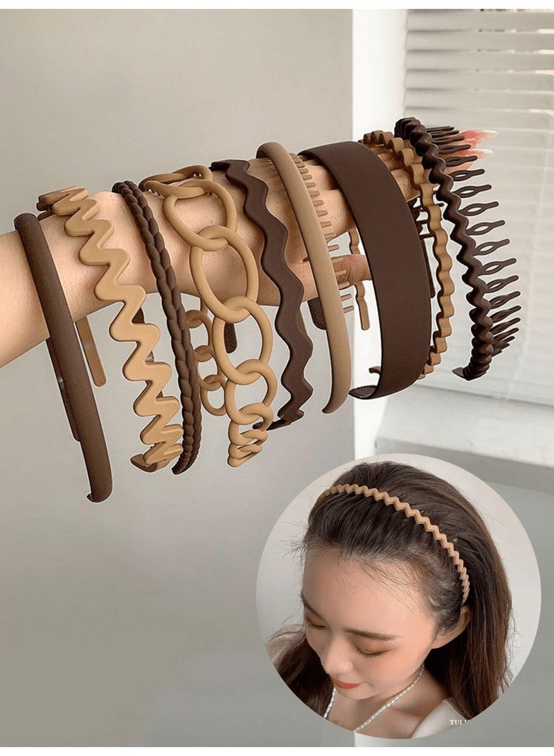 ميأميأ ٩ قطع من شرائط الرأس ذات النهاية غير اللامعة، بتصميم بسيط وجميل، ألوان صلبة لملحقات الشعر تشمل مشابك الشعر، أربطة الشعر، والطواق الرأسية. بني. - Image 2