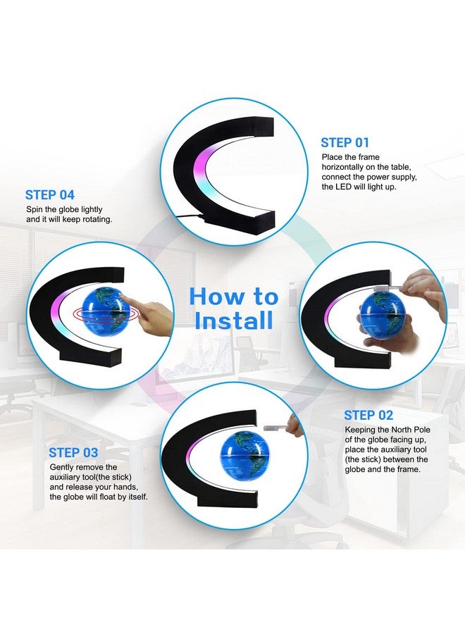 Flagest Magnetic Levitation Floating Globe, Levitating C Shape Globe With Led Lights For Education Home Office Desk Bookshelf Decor, Holiday Anniversary Creative Item(3.3 Inches Globe) - Image 2