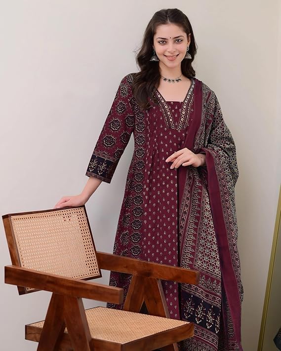 SKY FAB Women's Rayon Printed Anarkali Kurta and Pant with Dupatta Set (Large Size Available) - Image 2