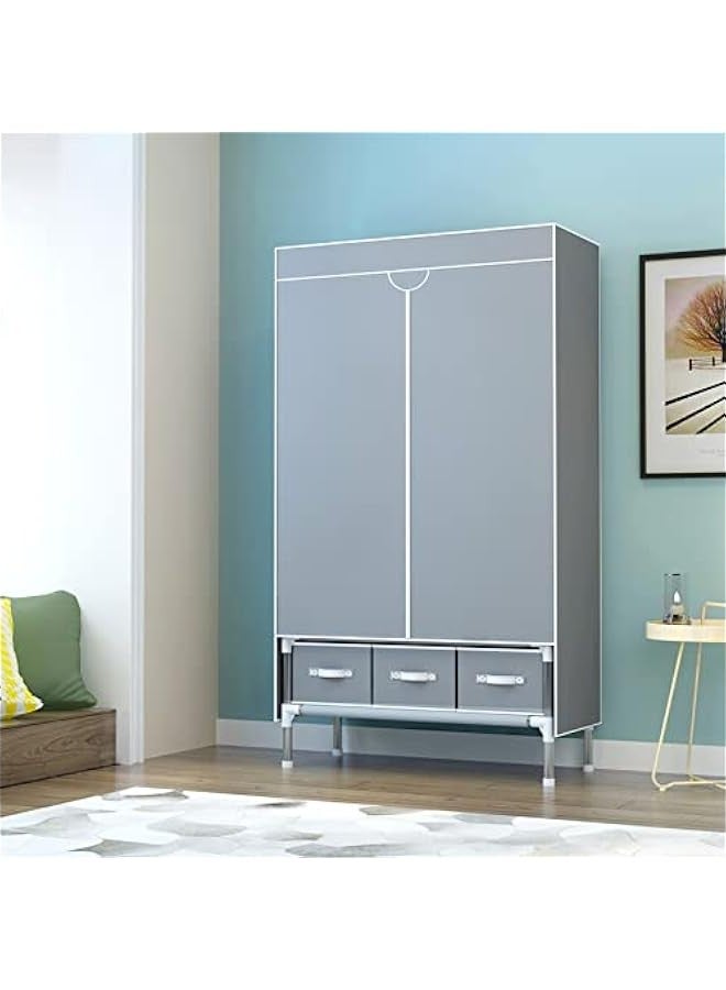 دوركو خزانة ملابس محمولة أسيكا بباب دوار ورف ومنظم تخزين من القماش غير المنسوج بثلاثة أدراج وصناديق تجميع بدون أدوات - 35.4 × 17.7 × 67.0 انش (رمادي) - Image 2