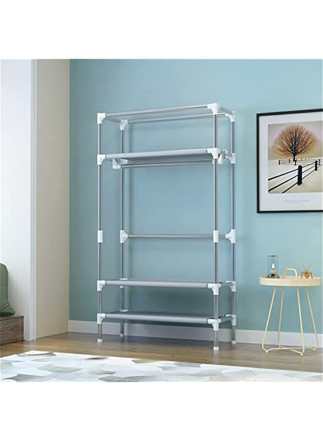 دوركو خزانة ملابس محمولة أسيكا بباب دوار ورف ومنظم تخزين من القماش غير المنسوج بثلاثة أدراج وصناديق تجميع بدون أدوات - 35.4 × 17.7 × 67.0 انش (رمادي) - Image 3