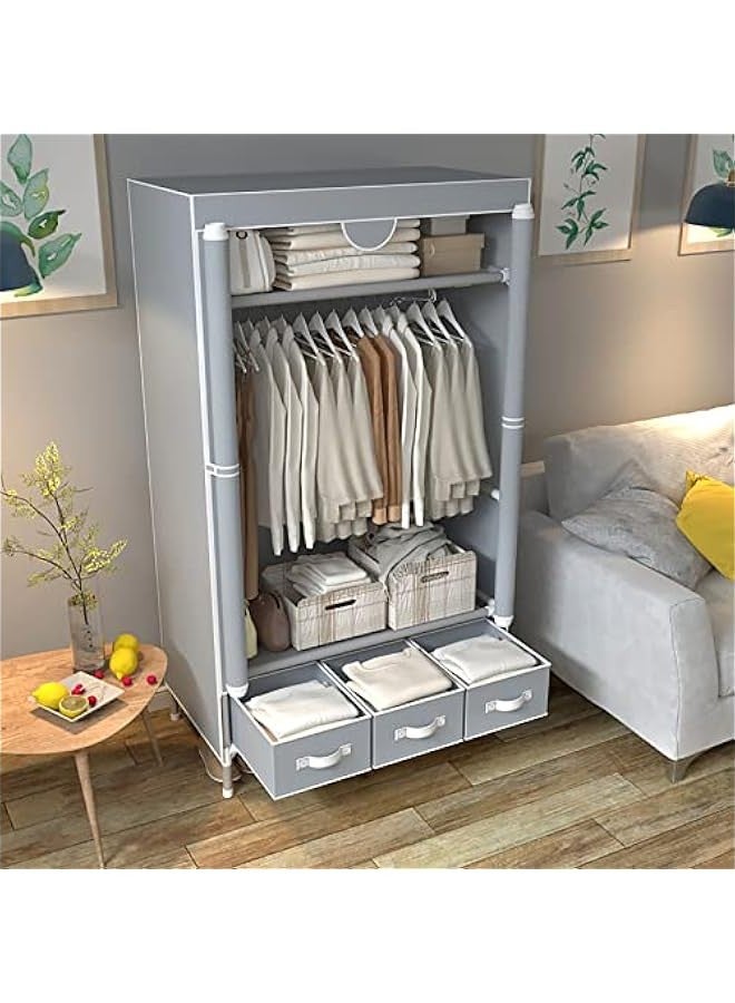 دوركو خزانة ملابس محمولة أسيكا بباب دوار ورف ومنظم تخزين من القماش غير المنسوج بثلاثة أدراج وصناديق تجميع بدون أدوات - 35.4 × 17.7 × 67.0 انش (رمادي) - Image 5