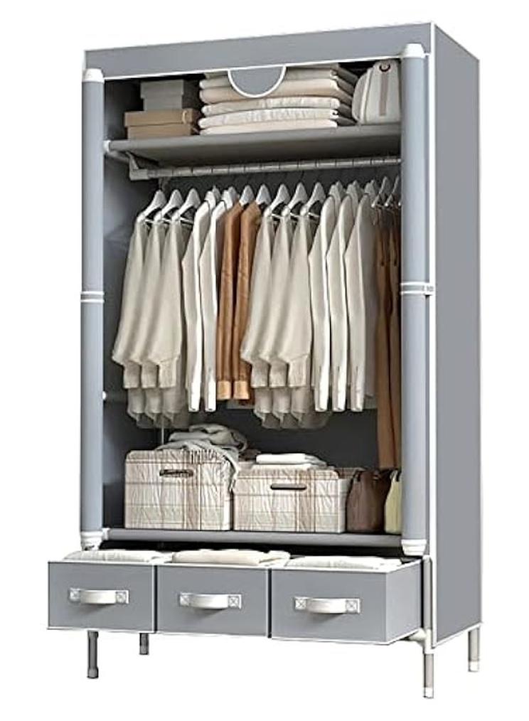 دوركو خزانة ملابس محمولة أسيكا بباب دوار ورف ومنظم تخزين من القماش غير المنسوج بثلاثة أدراج وصناديق تجميع بدون أدوات - 35.4 × 17.7 × 67.0 انش (رمادي) - Image 1