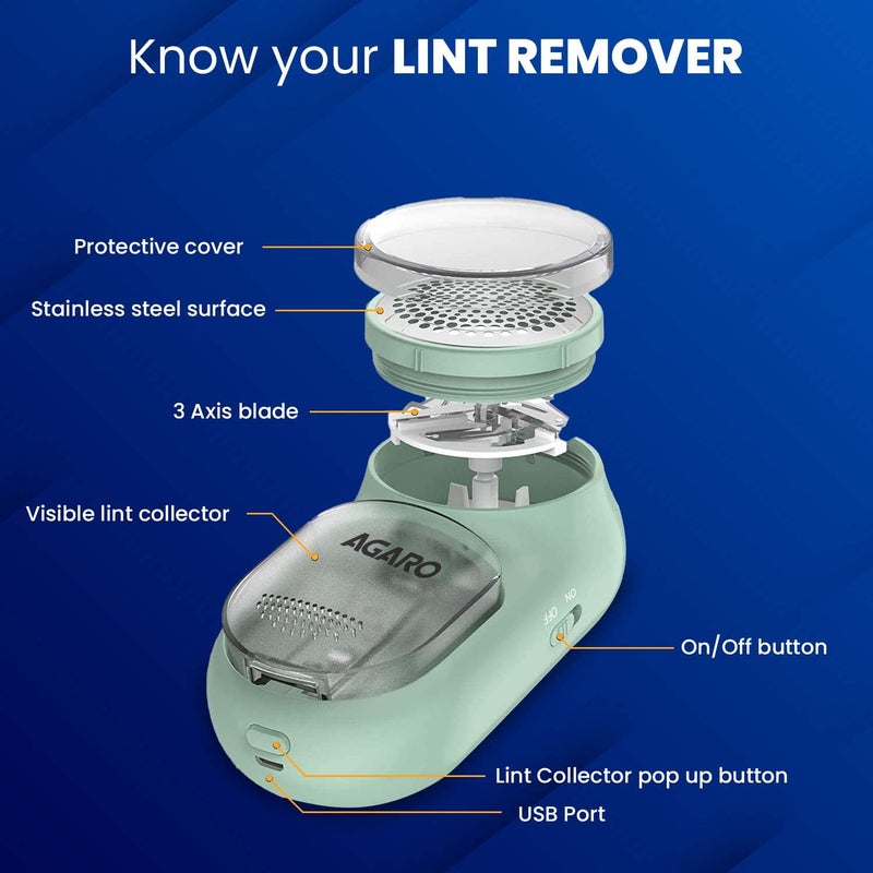 AGARO AGARO LR2007 Lint Remover Fabric Brush Rechargeable for Woolen Sweaters Clothes Shirts Jackets Burr Remover Pill Remover from Carpets Curtains - Image 4