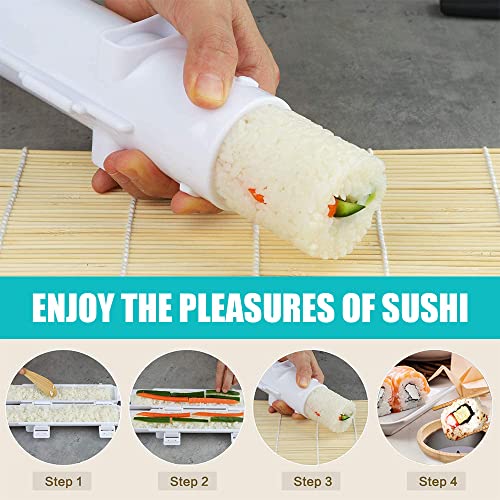 SmileTools Sushi Making Kit For Beginners - 22 Piece DIY Sushi Roller Kit with Bamboo Sushi Rolling Mat, Sushi Bazooka, Chef's Knife, Chopsticks, Holder - Best Starter Sushi Kit (Pink) - Image 3
