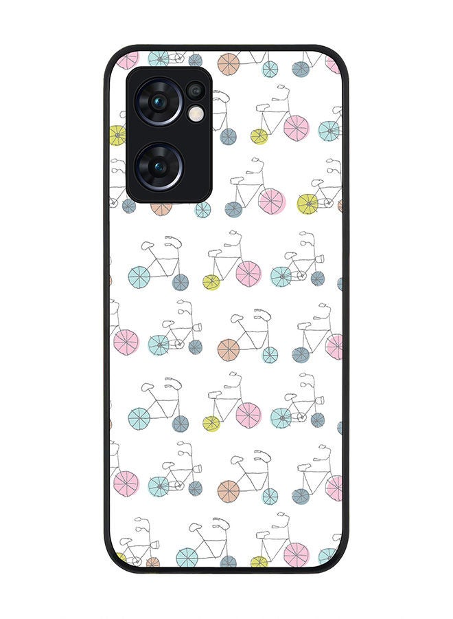 Stylizedd Rugged Black edge case for Oppo Reno7 5G  Slim fit Soft Case Flexible Rubber Edges Anti Drop TPU Gel Thin Cover - Cycle Sribbles - Image 1