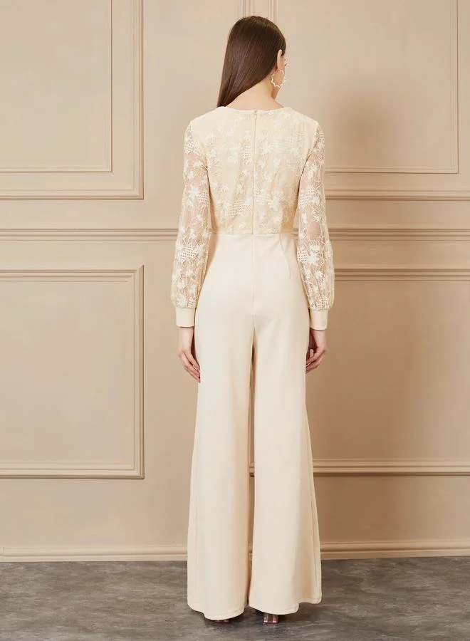 ستايلي Lace Detail Wide Leg Jumpsuit
