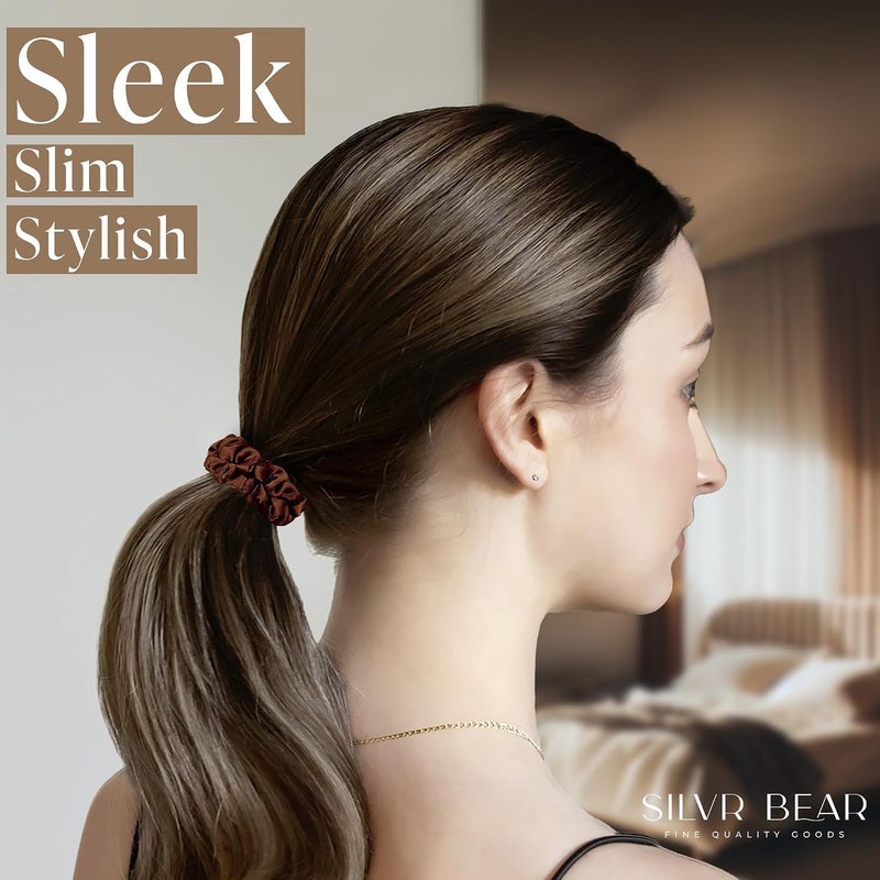 Silvr Bear Luxury Satin Scrunchies, Soft Skinny Ponytail Holders for Thin Hair, Women, Girls and Men, Softer than Silk, 6 Pack (Earthy Skinny) - Image 3
