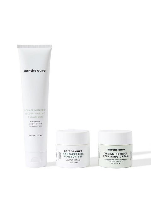 EarthsCure 3 Step Anti-Aging Routine - Simple Routine for Wrinkles, Dark Spots, and Smoother Skin. Contains Ocean Minerals, Nano Peptides & Vegan Retinol. Sensitive Skin Safe.