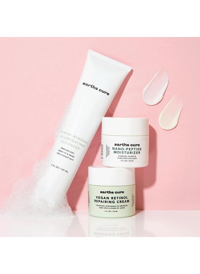 EarthsCure - EarthsCure 3 Step Anti-Aging Routine - Simple Routine for Wrinkles, Dark Spots, and Smoother Skin. Contains Ocean Minerals, Nano Peptides & Vegan Retinol. Sensitive Skin Safe. - Image 1