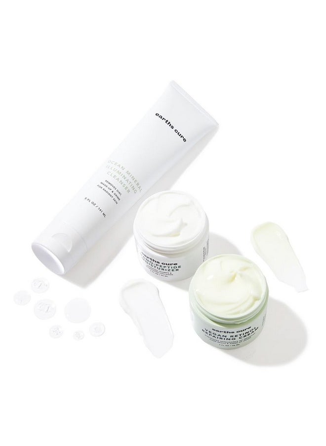 EarthsCure - EarthsCure 3 Step Anti-Aging Routine - Simple Routine for Wrinkles, Dark Spots, and Smoother Skin. Contains Ocean Minerals, Nano Peptides & Vegan Retinol. Sensitive Skin Safe. - Image 1