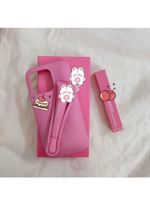 Rhodee Lipstick Lip Gloss IPhone16promax Phone Case For Apple 15pro Silicone 14 Color Box Packaging-Color:Ribbon Color (with Original Packaging) + Lipstick-Applicable Models:iphone12pro