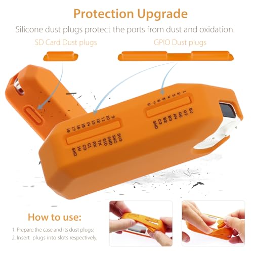 HCJYC 5 in 1 Protective Accessories Soft Silicone Case & EVA Carrying Case & 3 Pack of Screen Protect & SD Card Dust Plug & GPIO Dust Plug for Flipper Zero - Original Orange Set (Orange) - Image 3