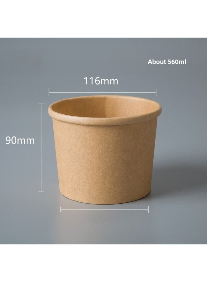 Disposable Paper Bowl Meal Box Kraft Paper Soup Bucket Round Bucking Box Without Lid Take-away Box Bucking Bowl Soup Bowl Porridge Cup-Color:24oz Natural Color Soup Bucket Without Lid - Image 1