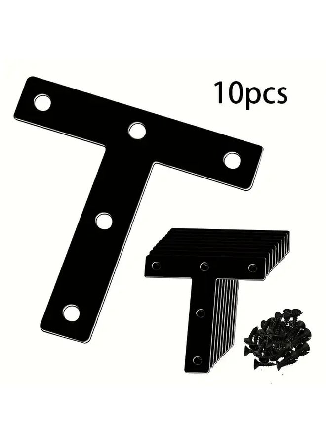 10pcs 3 15 Inch Heavy Duty Black Metal L Shaped Flat T Brackets With Screws - Image 1