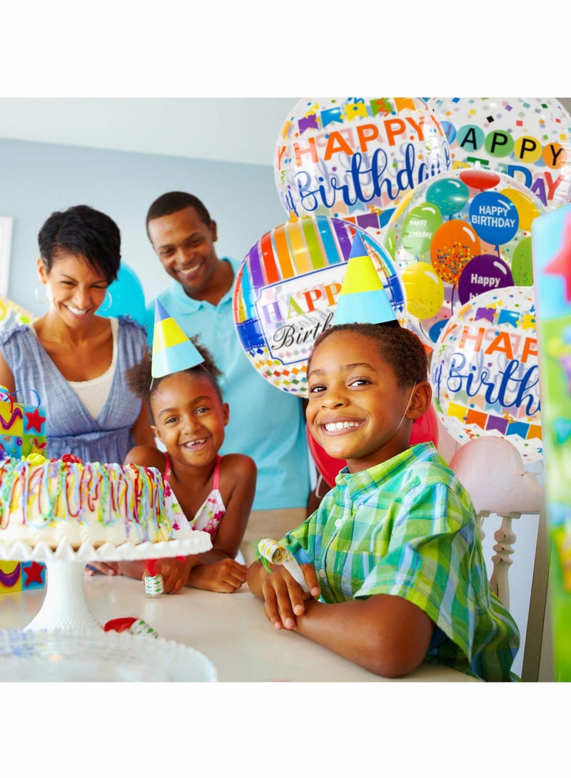 SOLARAE 12 Pieces Large Happy Birthday Colorful 4D Balloons, 22 Inch Round Shaped Mylar Balloon for Birthday Party Baby Shower Rainbow Multicolor Birthday Parties Decorations Supplies, 4 Patterns - Image 2