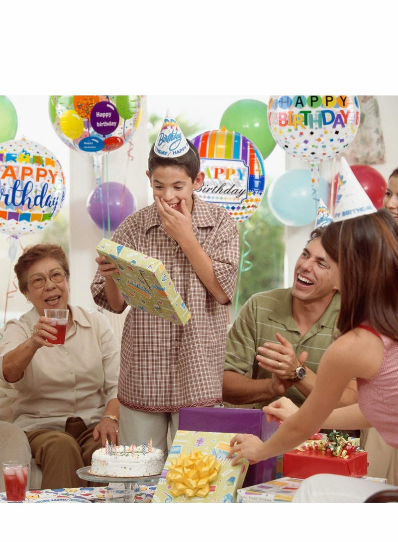 SOLARAE 12 Pieces Large Happy Birthday Colorful 4D Balloons, 22 Inch Round Shaped Mylar Balloon for Birthday Party Baby Shower Rainbow Multicolor Birthday Parties Decorations Supplies, 4 Patterns - Image 5