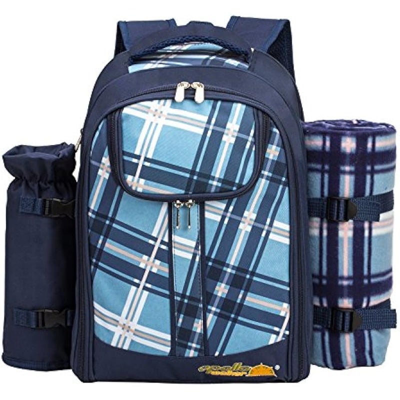 عربست ابولو والكر مجموعة شنطة ظهر للنزهات تتسع لـ4 اشخاص مع حجرة تبريد وحامل زجاجة قابلة للفصل تتضمن بطانية نزهة كبيرة (45 انش × 53 انش) لهدايا العائلة والعشاق والاماكن الخارجية وحفلات الشواء (ازرق - Image 2