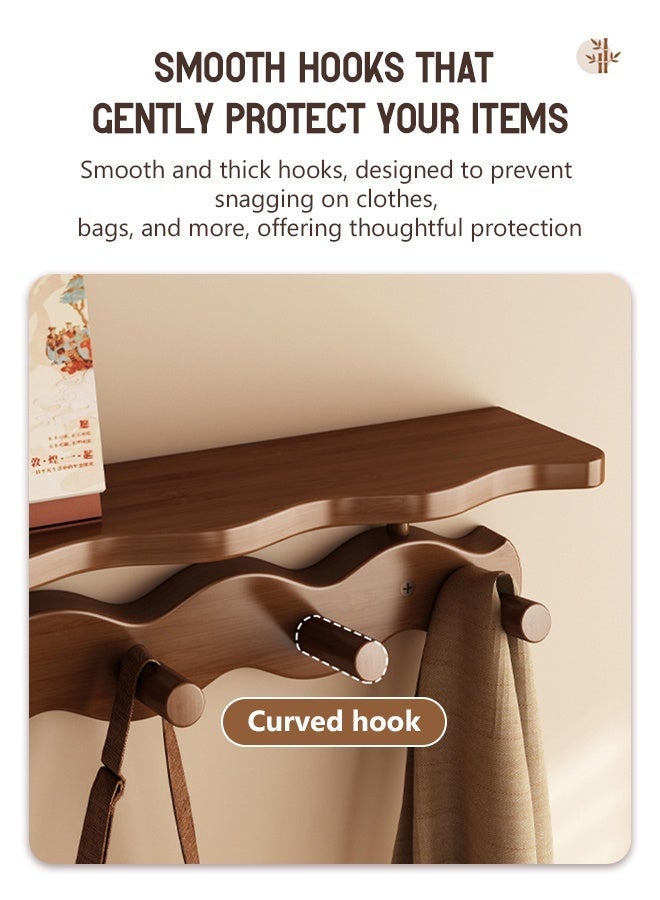 Forthcan Wall Mounted Coat Rack with Shelf & Hooks, Bamboo Wood Entryway Organizer, Multi-Function Wall Storage Rack for Hats, Bags, Scarves & Keys - Image 5