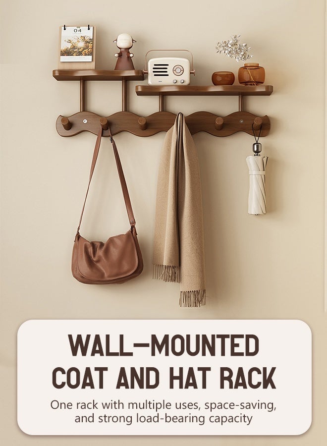 Forthcan Wall Mounted Coat Rack with Shelf & Hooks, Bamboo Wood Entryway Organizer, Multi-Function Wall Storage Rack for Hats, Bags, Scarves & Keys - Image 3