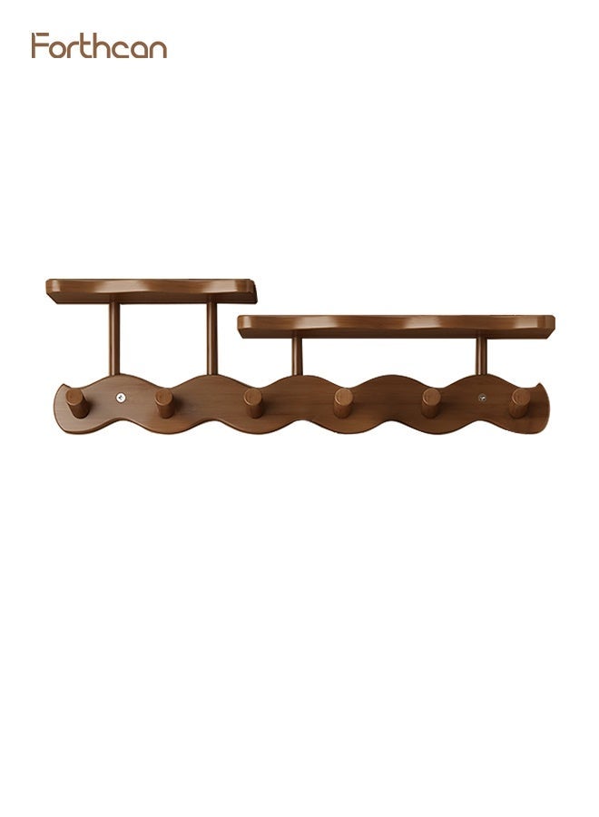 Forthcan Wall Mounted Coat Rack with Shelf & Hooks, Bamboo Wood Entryway Organizer, Multi-Function Wall Storage Rack for Hats, Bags, Scarves & Keys - Image 2
