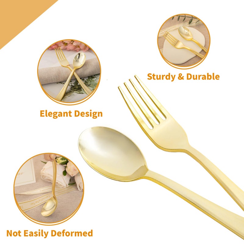 N9R 100pcs Gold Plastic Silverware  50Pcs Gold Spoons and 50Pcs Forks Set  Heavy Duty Catering Cutlery for Parties  Dinners  Weddings - Image 4
