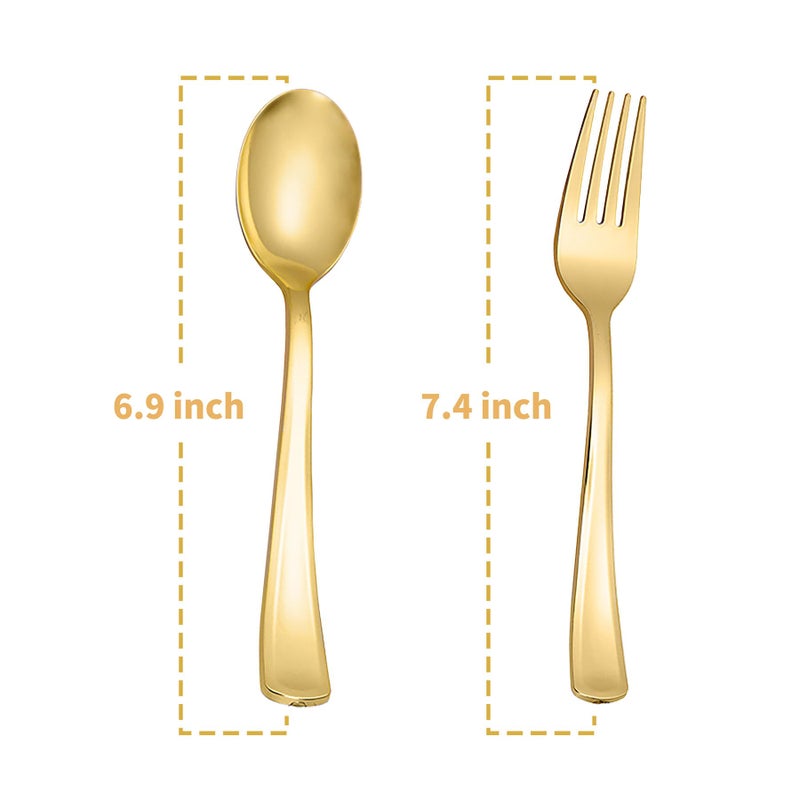 N9R 100pcs Gold Plastic Silverware  50Pcs Gold Spoons and 50Pcs Forks Set  Heavy Duty Catering Cutlery for Parties  Dinners  Weddings - Image 2