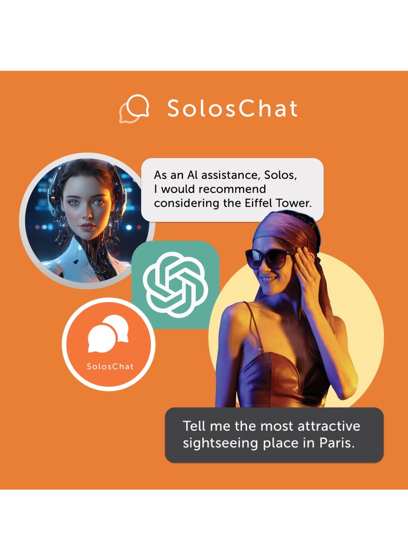 XEON 5 SMARTGLASSES | SOLOS AIRGO™ 3 -grey color-Smart Glasses for iPhone and Android. Chat GPT personal assistant. Solos multi language group translate. AI coach. Whisper® Technology.  Whisper® Messeges & Events. Up to 10 hours battery life. BT 5.2 an BLE Wireless. ~ 33ft in open space.