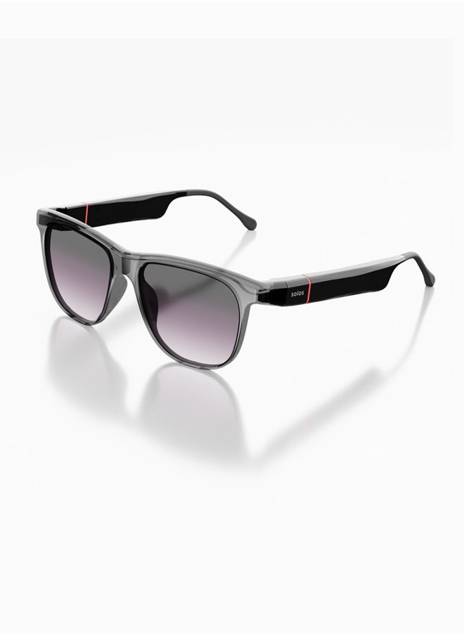 XEON 5 SMARTGLASSES | SOLOS AIRGO™ 3 -grey color-Smart Glasses for iPhone and Android. Chat GPT personal assistant. Solos multi language group translate. AI coach. Whisper® Technology.  Whisper® Messeges & Events. Up to 10 hours battery life. BT 5.2 an BLE Wireless. ~ 33ft in open space.