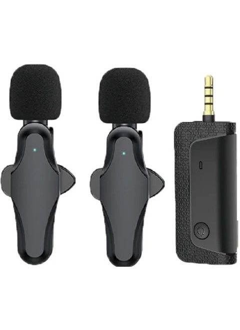 Wireless Lavalier Microphone for Phone- Plug-Play Wireless Mic with 2 Microphone for  Android Phone and iPhone Video Recording- Interview- Vlog- Auto Sync and Noise Reduction- 2.4 GHZ