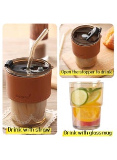 Gorgous 2pcs Heat Resistant Glass Mug with Leather Lid Suitable for Tea, Water, Coffee, Milk and Beverages with Leak Proof Top Lid and Straw  - Image 3