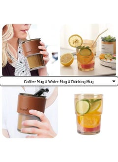 Gorgous 2pcs Heat Resistant Glass Mug with Leather Lid Suitable for Tea, Water, Coffee, Milk and Beverages with Leak Proof Top Lid and Straw  - Image 5