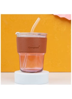 Gorgous 2pcs Heat Resistant Glass Mug with Leather Lid Suitable for Tea, Water, Coffee, Milk and Beverages with Leak Proof Top Lid and Straw  - Image 2