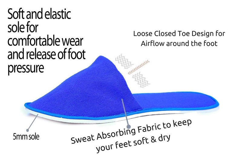 KUDIZE Disposable Slippers ClosedToe Style Soft Terry Towel Slippers Footwear for Home Hotel Homestay Traveling Pack of 5 Pairs Blue - Image 3