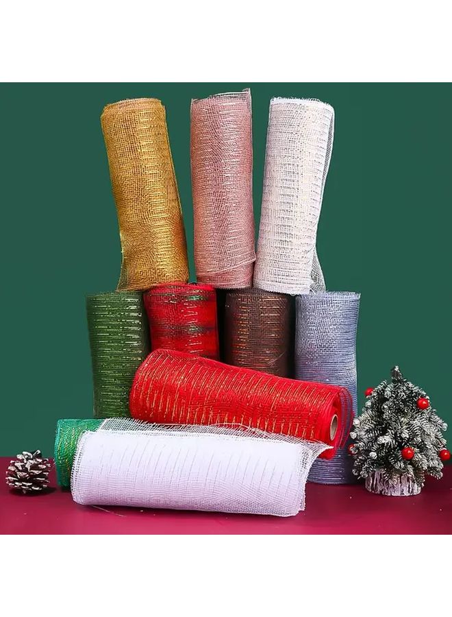 Christmas Green And Gold PP Plastic Christmas Ribbon Mesh 10 Inch - Image 1