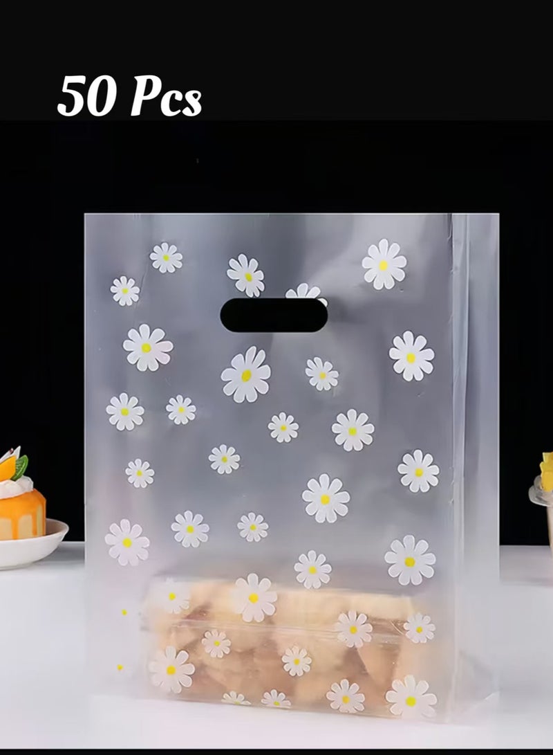 PAPERSAY 50 Pieces Reusable Transparent Bags For Gifts And Distributions Decorated With Flowers, For  Party Favors,  Food Bags, Flower Bags, Candy and Cake Packaging (Clear 18×10×25cm). - Image 1