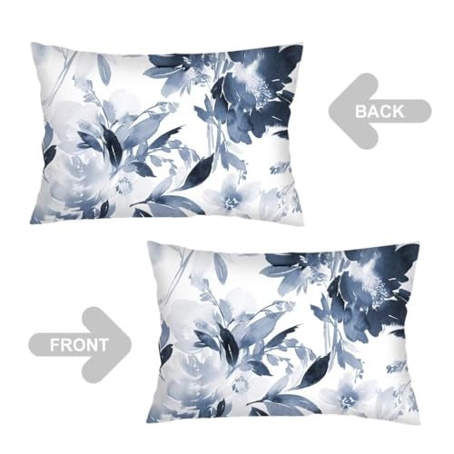 AELMARNEE Florals Throw Pillow Cover Queen Size Set of 2 Navy Watercolor Flowers Pillowcases Boho Floral Lumbar Pillow Case Soft Standard Pillow Cases with Zipper Decorative Cushion Covers,20"x30",Blue White - Image 4