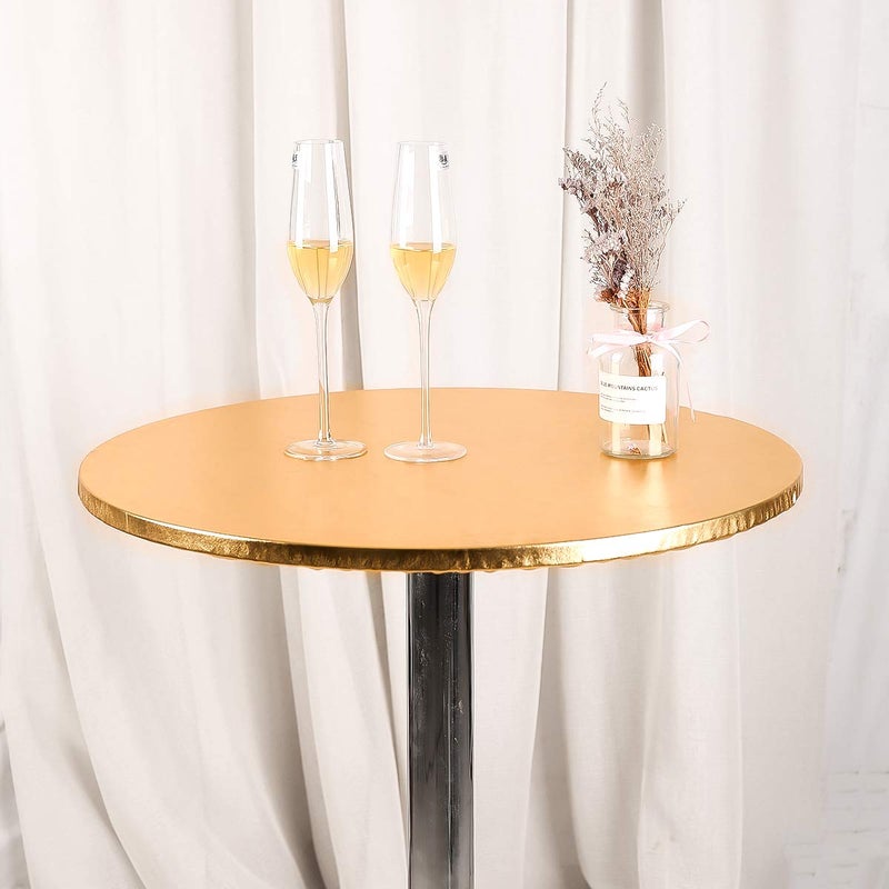 JISEN Cocktail Spandex Round Table Topper Cap Fitted Stretchable Tablecloth Cover with Metallic Glitter 24 Inch CGold