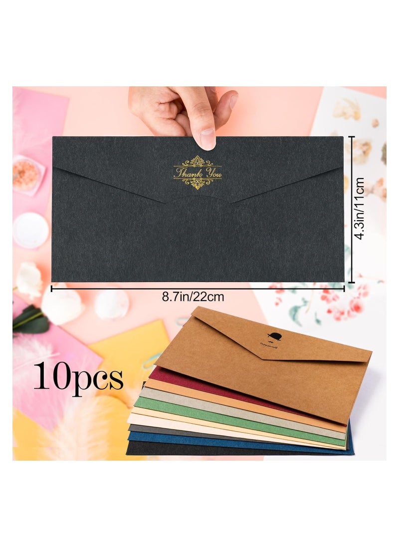 KASTWAVE Specialty Paper Thickened Vintage Color Envelope, 10 Pcs “8.7 x 4.3inch” Premium Color V Flap Invoices Envelopes for Office Checks, Business Letterhead, Letter Mailing Invitation, Holiday Cards  - Image 2