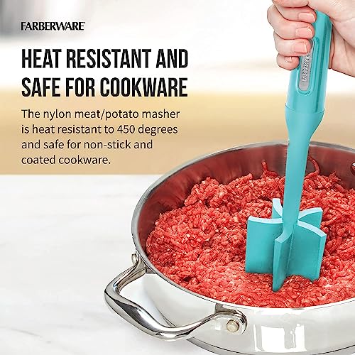 Farberware Heat Resistant Nylon Meat and Potato Masher, Safe for Non-Stick Cookware, Aqua Sky - Image 5
