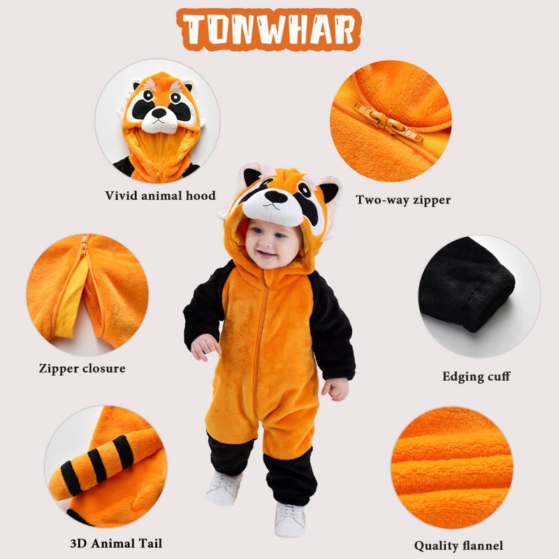 TONWHAR Kid's and Toddler's Costume Baby Animal Outfit Baby Boys' Girls' One-Piece Rompers Jumpsuit(12-18M,Raccoon) - Image 2