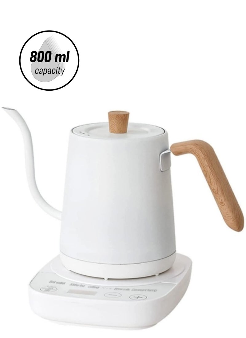 Gooseneck Electric Kettle Temperature Control 0.8L, 4 Modes Pour Over Coffee and Tea Kettle, 100% Stainless Steel Inner,1000W White